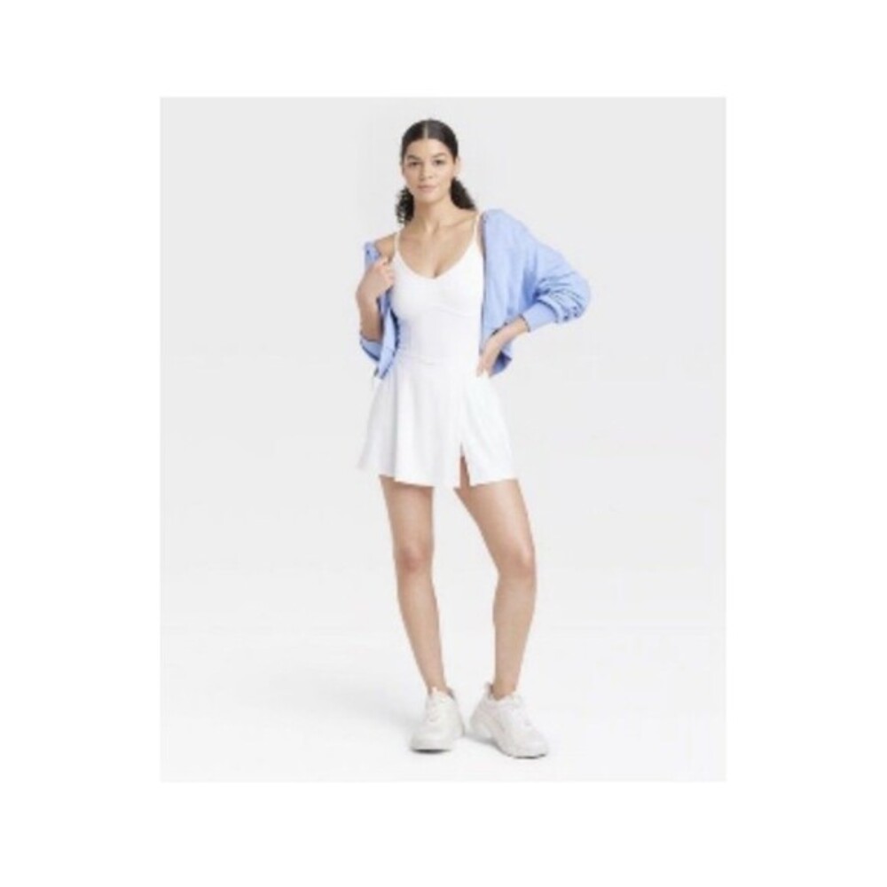 JoyLab ActiveWhite  Dress Sz M Built In Shorts & Bra Tennis Pickleball Jogging